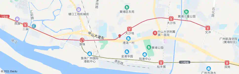 广州大沙地西(中山大道路口)_公交站地图_广州公交_妙搜公交查询2024