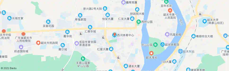 韶关西河体育中心_公交站地图_韶关公交_妙搜公交查询2024