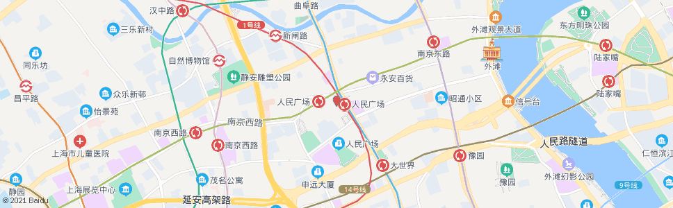 上海人民广场(广东路)_公交站地图_上海公交_妙搜公交查询2024